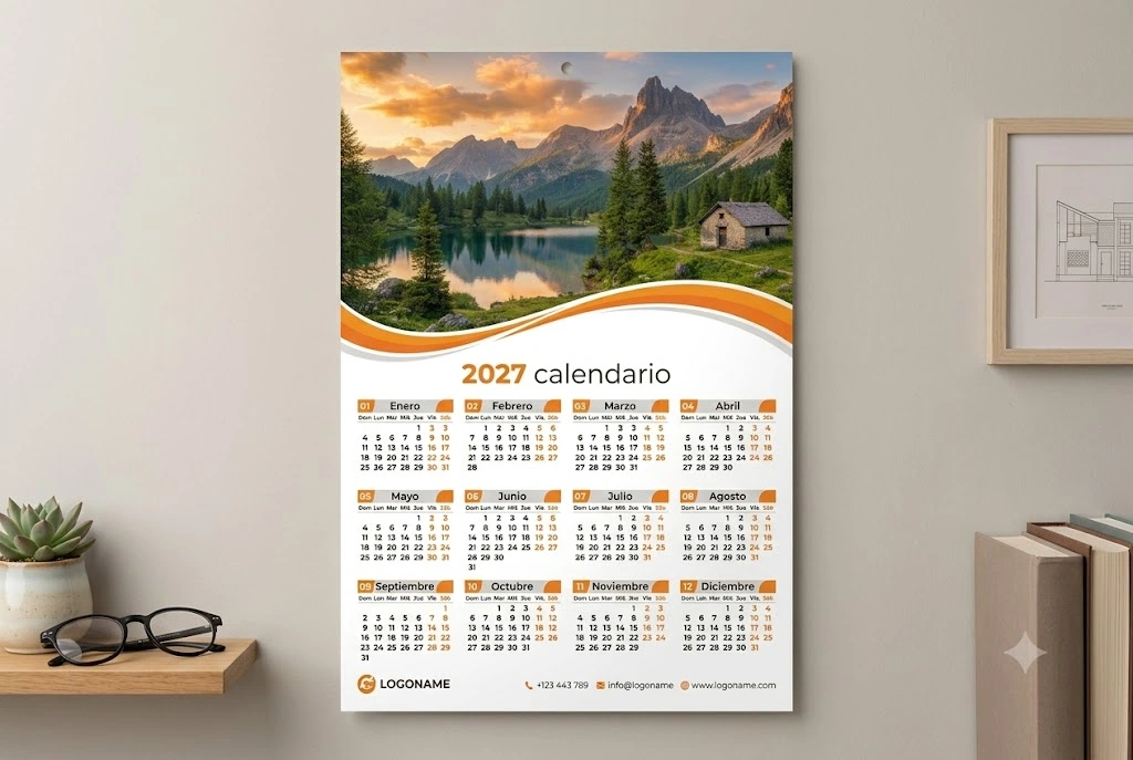calendario pared una hoja año 2027