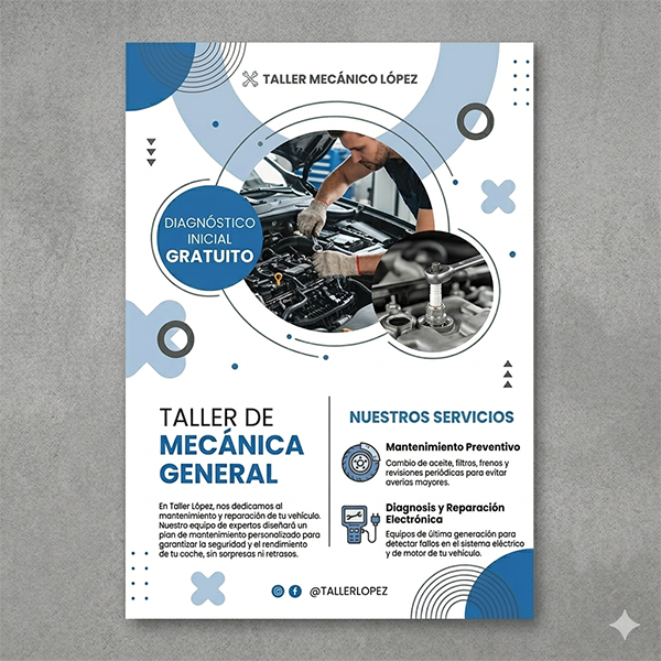 Ejemplo de flyer para un taller de mecánica